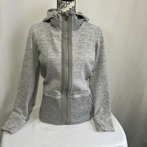 Athleta Stronger Hoodie Jacket Gray Women Sz M Full Zip Hooded Fitted Training